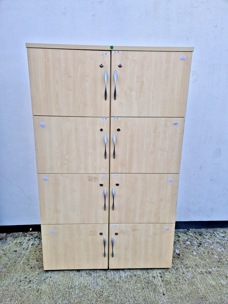 57-10 Wooden Locker Office Cabinet | 8-Door Maple Lockable Staff Storage Unit - Image 1