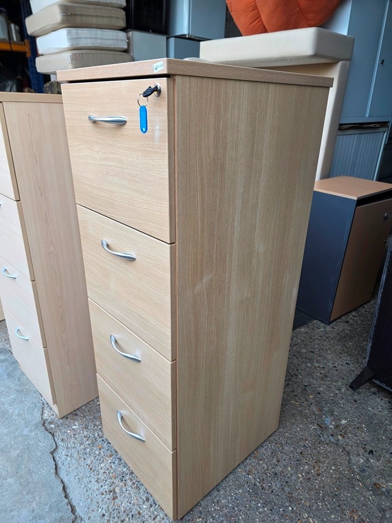 57-117 4 Drawer Filing Cabinet | Beech-Effect Office Storage with Lockable Drawers - Image 1