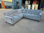 L-Shape Corner Grey Sofa with Suede-Effect Fabric | 5 Seaters, Wooden Feet
