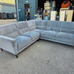 L-Shape Corner Grey Sofa with Suede-Effect Fabric | 5 Seaters, Wooden Feet