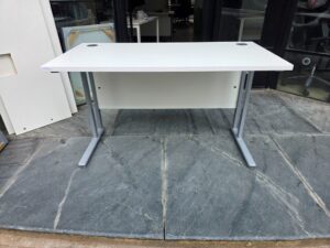 White Rectangular Office Desk with Grey Frame and Modesty Panel - 120cm x 60cm