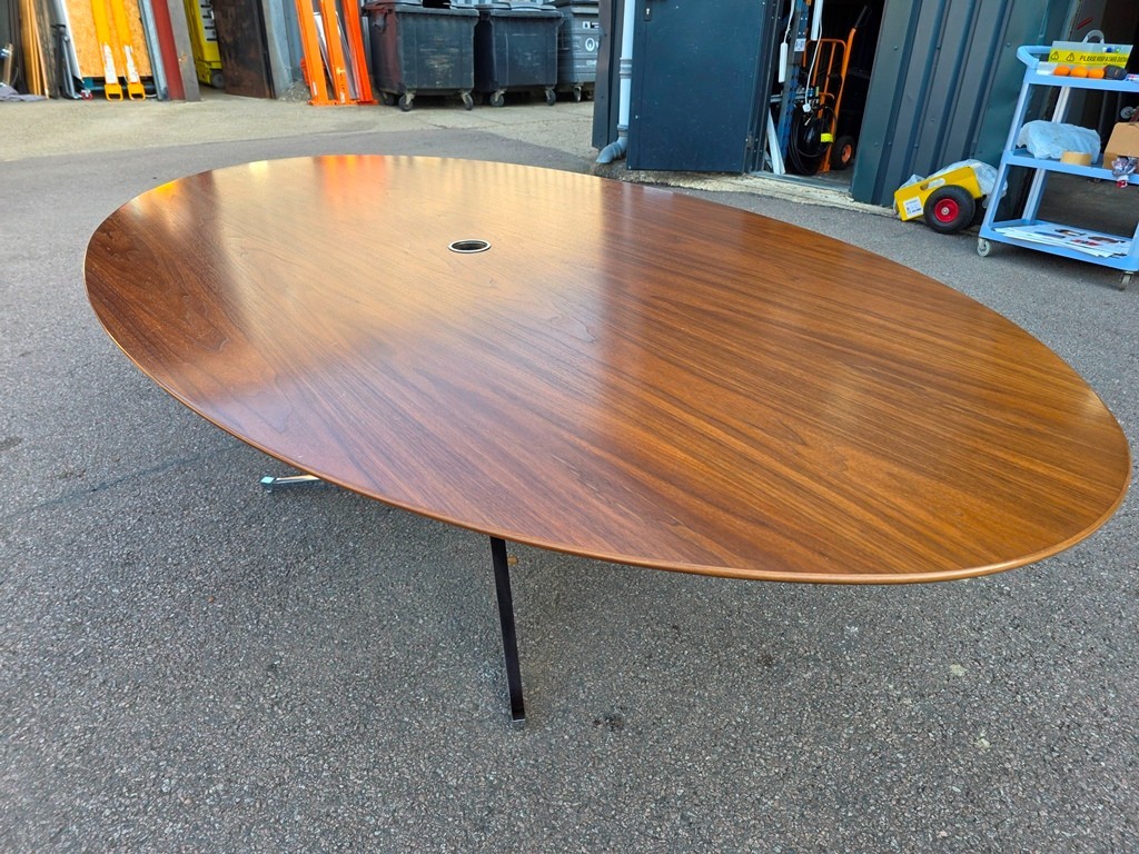 57-168 Knoll Inc Boardroom Table with Chrome Base | Oval Walnut Effect Top - 244cm - Image 1