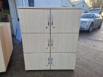 Wooden Locker Office Cabinet | 6-Door Maple Effect Lockable Staff Storage Unit