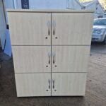 Wooden Locker Office Cabinet | 6-Door Maple Effect Lockable Staff Storage Unit