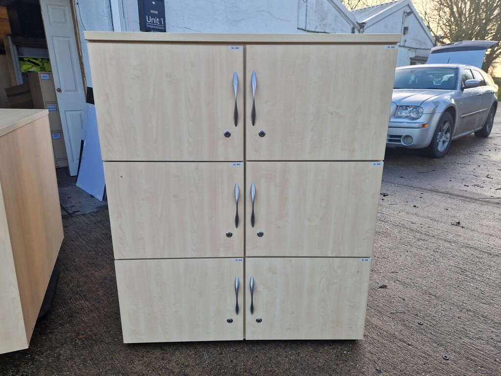 57-223 Wooden Locker Office Cabinet | 6-Door Maple Effect Lockable Staff Storage Unit - Image 1
