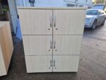 Wooden Locker Office Cabinet | 6-Door Maple Effect Lockable Staff Storage Unit - Image 3