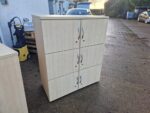 Wooden Locker Office Cabinet | 6-Door Maple Effect Lockable Staff Storage Unit - Image 4