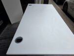 White Rectangular Office Desk with Silver Cantilever Legs and Modesty Panel - Image 9
