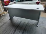 White Rectangular Office Desk with Silver Cantilever Legs and Modesty Panel - Image 12