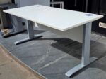 White Rectangular Office Desk with Cable Management, Grey Legs & Modesty Panel