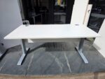White Rectangular Office Desk with Cable Management, Grey Legs & Modesty Panel - Image 2