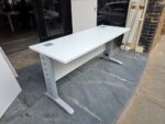 White Rectangular Office Desk with Cable Management, Grey Legs & Modesty Panel - Image 5