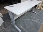 White Rectangular Office Desk with Cable Management, Grey Legs & Modesty Panel - Image 6