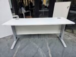 White Rectangular Office Desk with Cable Management, Grey Legs & Modesty Panel - Image 8
