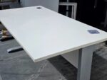 White Rectangular Office Desk with Cable Management, Grey Legs & Modesty Panel - Image 9
