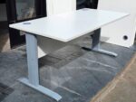White Rectangular Office Desk with Cable Management, Grey Legs & Modesty Panel - Image 10