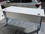 White Rectangular Office Desk with Cable Management, Grey Legs & Modesty Panel - Image 12
