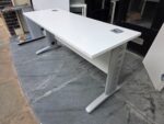 White Rectangular Office Desk with Cable Management, Grey Legs & Modesty Panel - Image 13