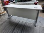 White Rectangular Office Desk with Cable Management, Grey Legs & Modesty Panel - Image 14