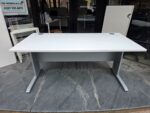 White Rectangular Office Desk with Silver Cantilever Legs and Modesty Panel