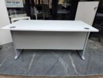 White Rectangular Office Desk with Silver Cantilever Legs and Modesty Panel - Image 2