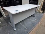 White Rectangular Office Desk with Silver Cantilever Legs and Modesty Panel - Image 3