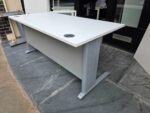 White Rectangular Office Desk with Silver Cantilever Legs and Modesty Panel - Image 4