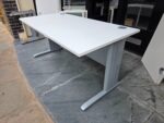 White Rectangular Office Desk with Silver Cantilever Legs and Modesty Panel - Image 5