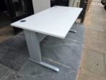 White Rectangular Office Desk with Silver Cantilever Legs and Modesty Panel - Image 7