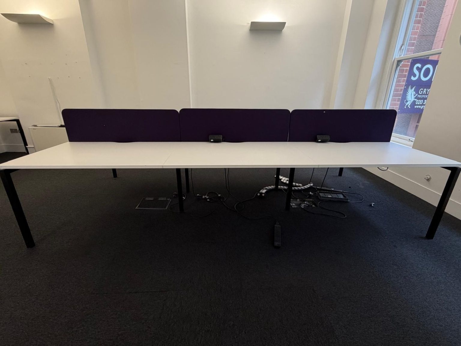 6 person office bench desk workstation with back-to-back partition screens