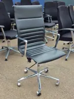Black Swivel Office Chair | Faux Leather Seat | Chrome Arms & Castor Base - Image 15