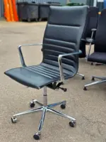 Black Swivel Office Chair | Faux Leather Seat | Chrome Arms & Castor Base - Image 9