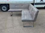 Reception Corner High Sofa with Steel Legs - Grey Suede Leather - 164cm - Image 12