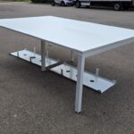 4 Person Bench Desk with Cable Management, White Overall and Adjustable Feet