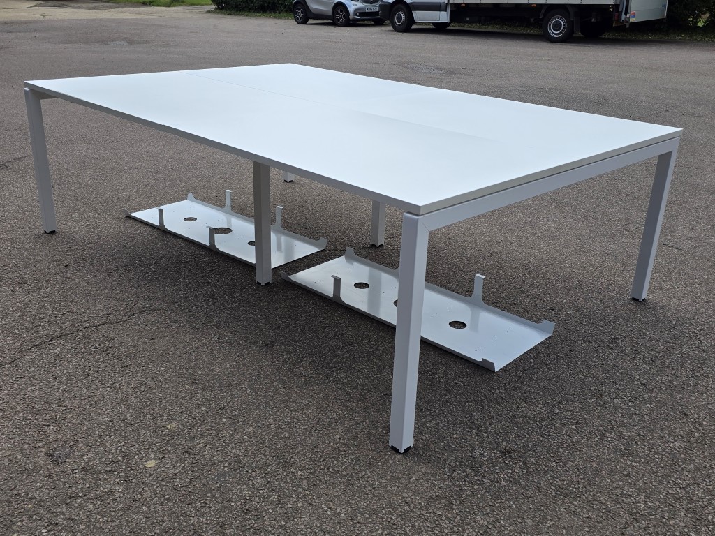 57-13 4 Person Bench Desk with Cable Management, White Overall and Adjustable Feet - Image 1