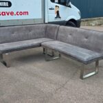 Reception Corner High Sofa with Steel Legs - Grey Suede Leather - 164cm