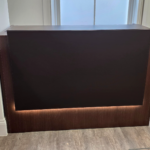 Modern Reception Desk Counter with Matching 3 Drawer Mobile Pedestal - Dark Wood