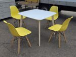 Square Meeting Table Set with 4 Yellow Eiffel Style Chairs - 90x90cm White Top