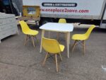 Square Meeting Table Set with 4 Yellow Eiffel Style Chairs - 90x90cm White Top - Image 2