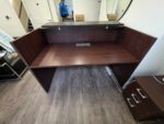 Modern Reception Desk Counter with Matching 3 Drawer Mobile Pedestal - Dark Wood - Image 3
