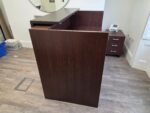 Modern Reception Desk Counter with Matching 3 Drawer Mobile Pedestal - Dark Wood - Image 4