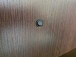 Modern Reception Desk Counter with Matching 3 Drawer Mobile Pedestal - Dark Wood - Image 7