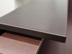 Modern Reception Desk Counter with Matching 3 Drawer Mobile Pedestal - Dark Wood - Image 12