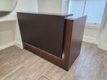 Modern Reception Desk Counter with Matching 3 Drawer Mobile Pedestal - Dark Wood - Image 13