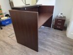 Modern Reception Desk Counter with Matching 3 Drawer Mobile Pedestal - Dark Wood - Image 14