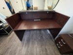Modern Reception Desk Counter with Matching 3 Drawer Mobile Pedestal - Dark Wood - Image 15