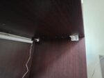 Modern Reception Desk Counter with Matching 3 Drawer Mobile Pedestal - Dark Wood - Image 16