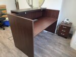 Modern Reception Desk Counter with Matching 3 Drawer Mobile Pedestal - Dark Wood - Image 24