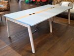 4 Person Bench Desk - Light Grey Tops, Wooden Legs and Power - 120cm Per Person - Image 2