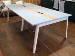 4 Person Bench Desk - Light Grey Tops, Wooden Legs and Power - 120cm Per Person - Image 6